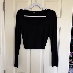 Black and Grey Long-Sleeve Scoop Neck Crop Top